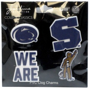rubber clog charms 4pk Penn State Athletic Logo, block S, We Are, and Penn State Nittany Lion Mascot